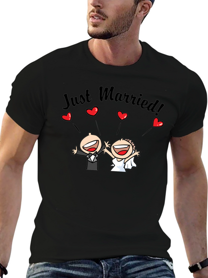 Just Married Couple Cartoon Graphic T-Shirt