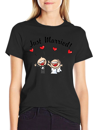 Just Married Couple Cartoon Graphic T-Shirt