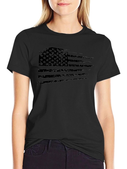 Distressed US Flag Graphic T-Shirt - Black