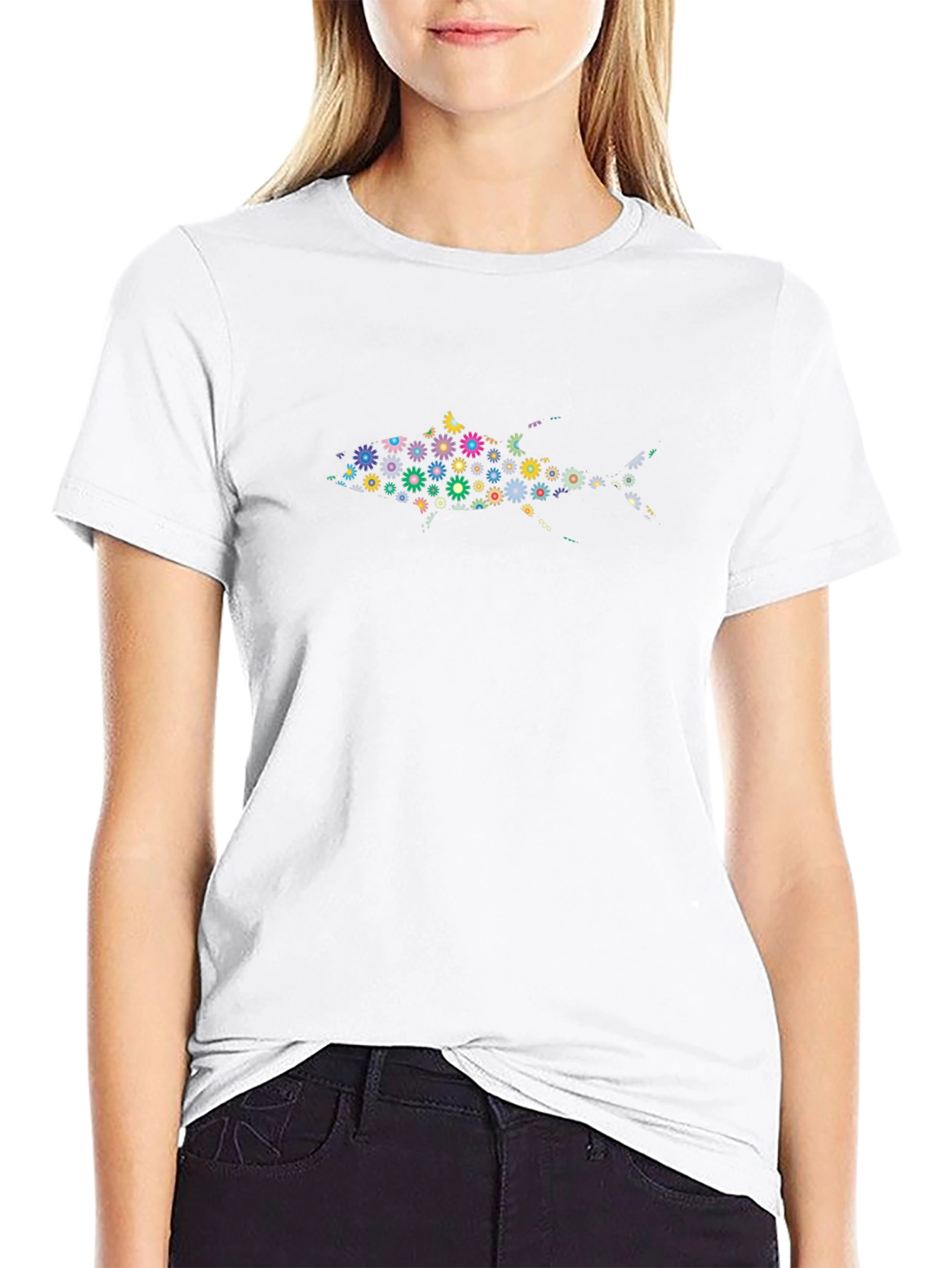 Floral Fish Graphic Black T-Shirt