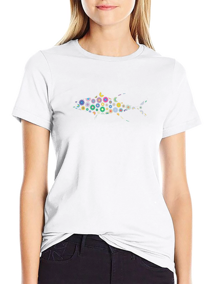 Floral Fish Graphic Black T-Shirt