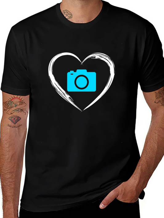 Camera Heart Graphic T-Shirt - Black
