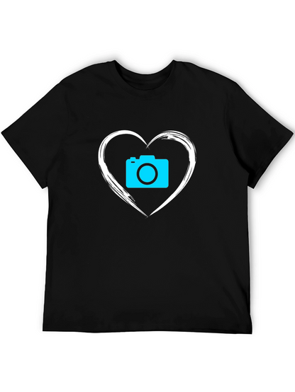 Camera Heart Graphic T-Shirt - Black
