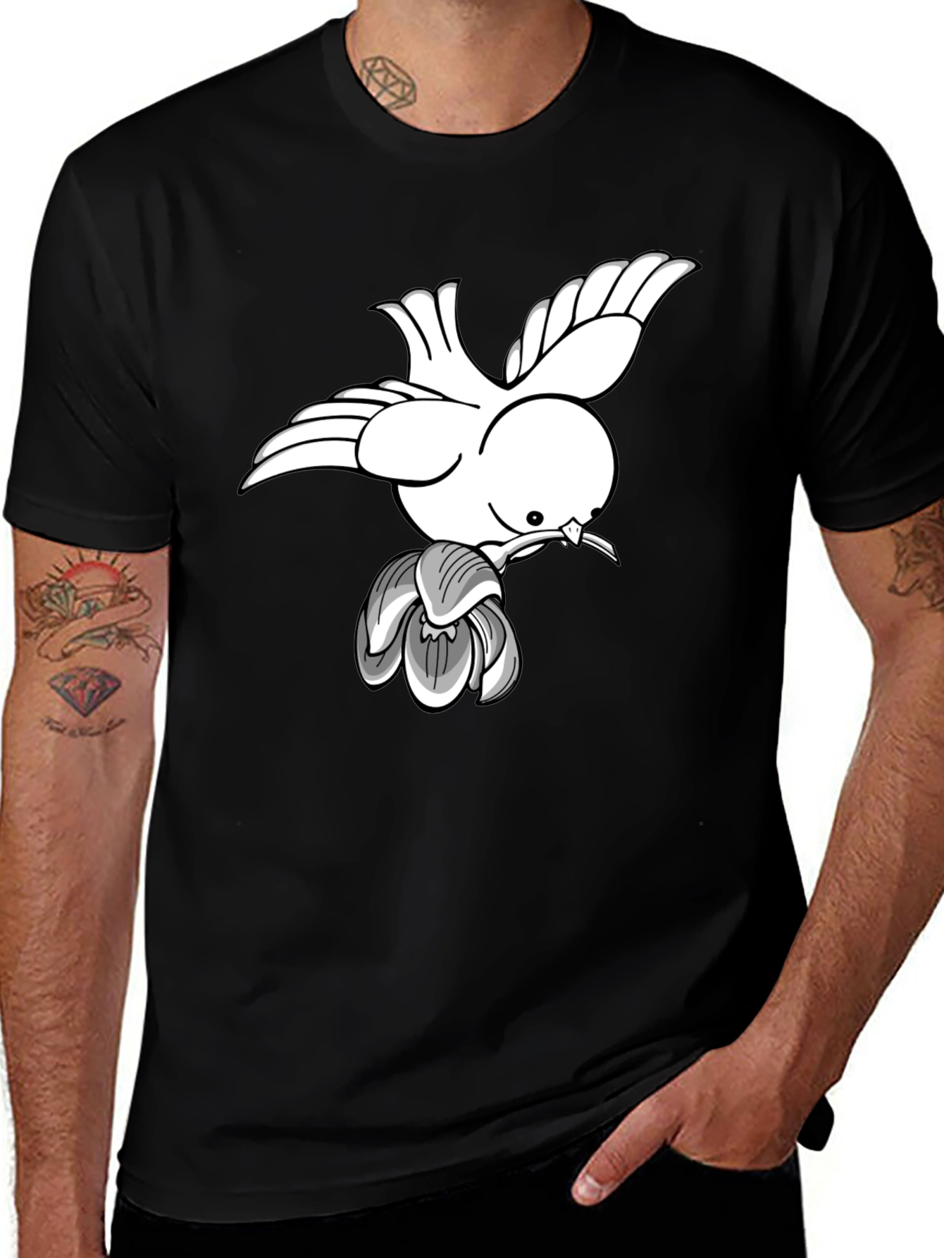 Dove & Blossom Graphic Tee - Classic Black Cotton