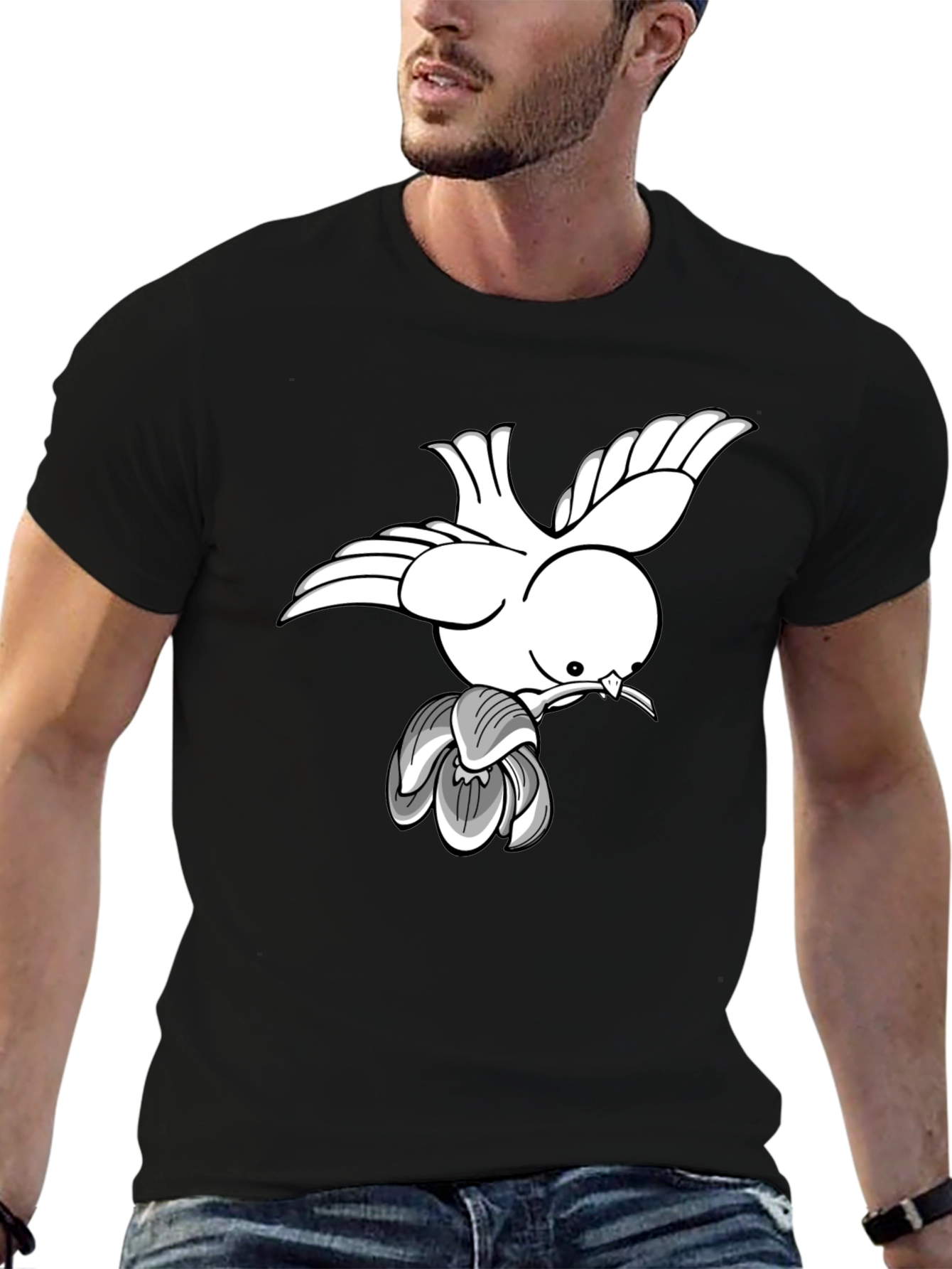 Dove & Blossom Graphic Tee - Classic Black Cotton