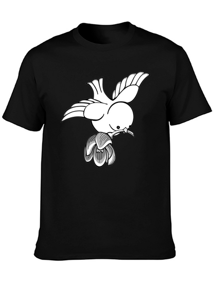 Dove & Blossom Graphic Tee - Classic Black Cotton