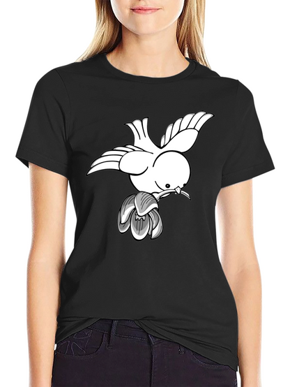 Dove & Blossom Graphic Tee - Classic Black Cotton