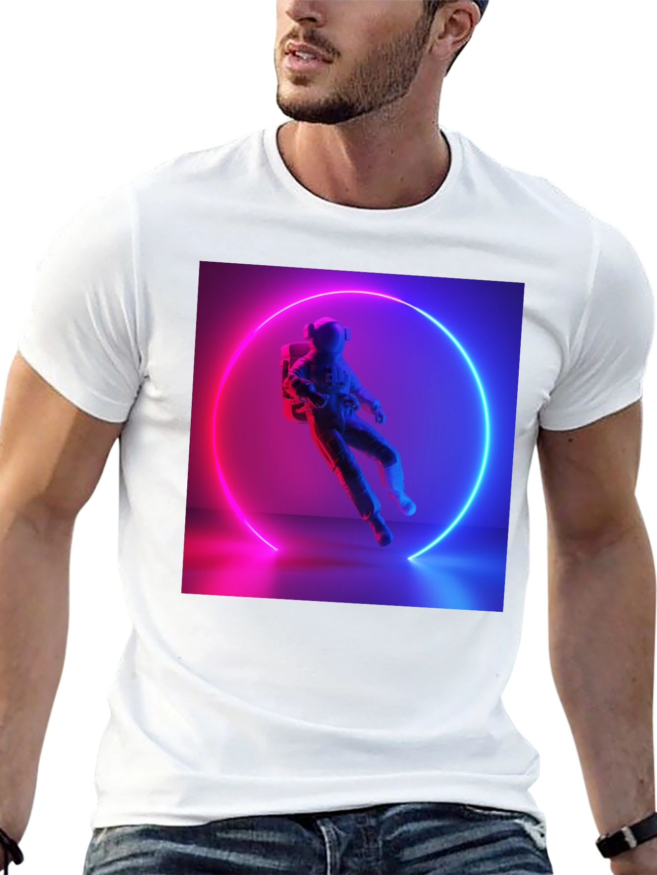 Neon Astronaut Graphic Tee - Black Cotton Blend