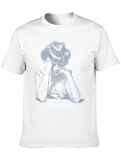 Elegant Sketch Tee - Artistic Design Black
