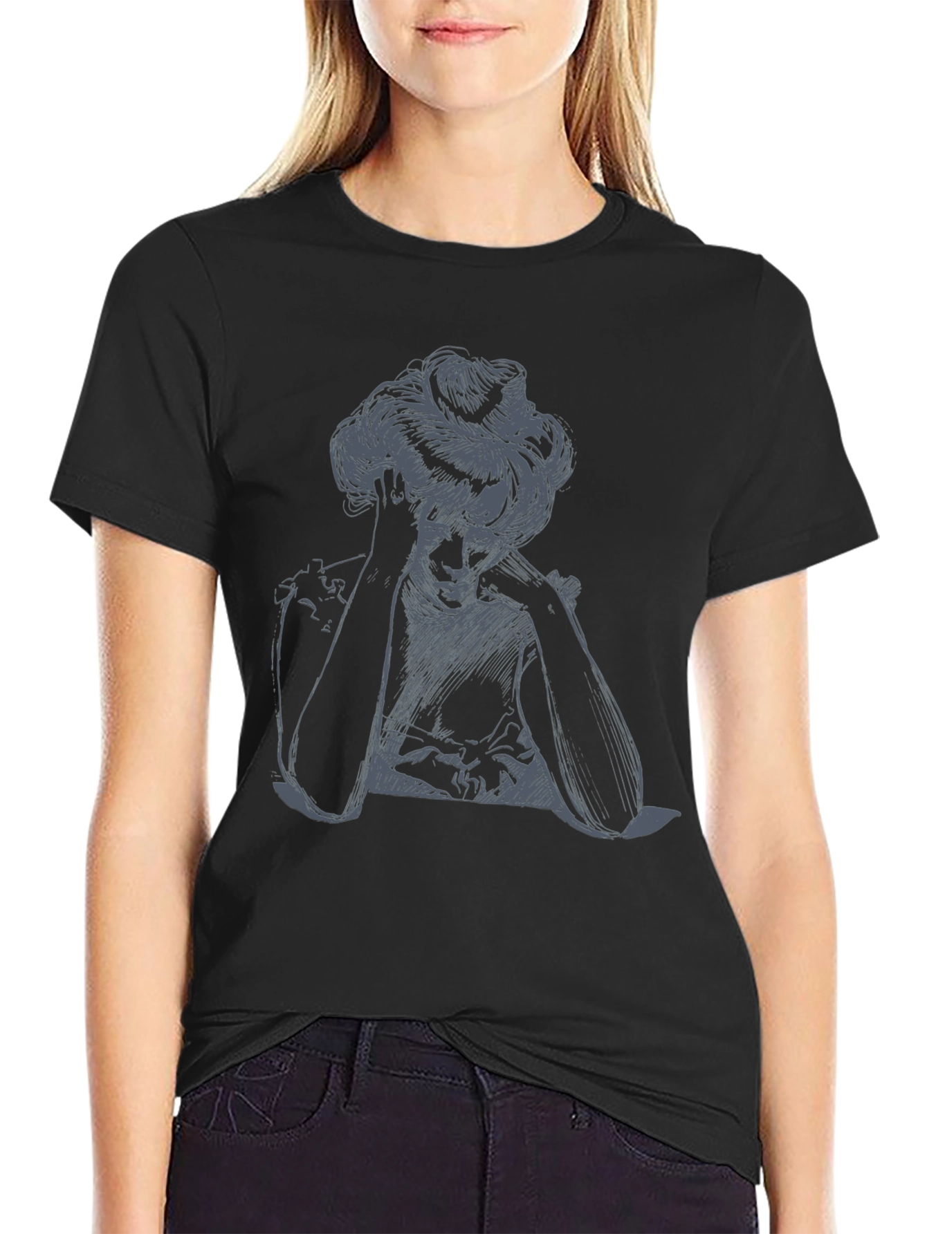 Elegant Sketch Tee - Artistic Design Black