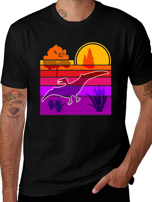 Retro Dinosaur Sunset Graphic Tee