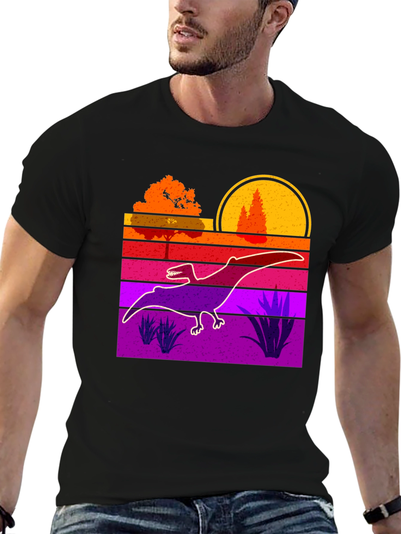 Retro Dinosaur Sunset Graphic Tee