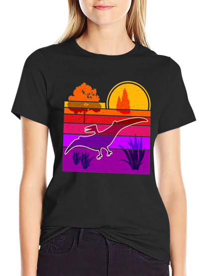 Retro Dinosaur Sunset Graphic Tee