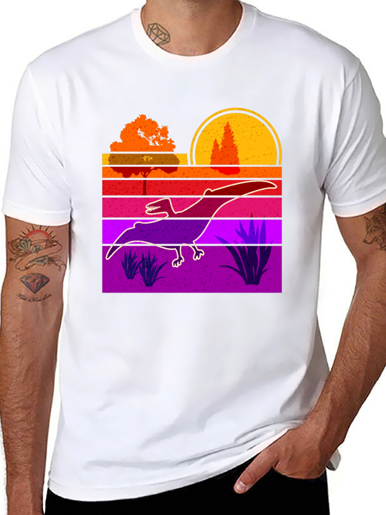 Retro Dinosaur Sunset Graphic Tee