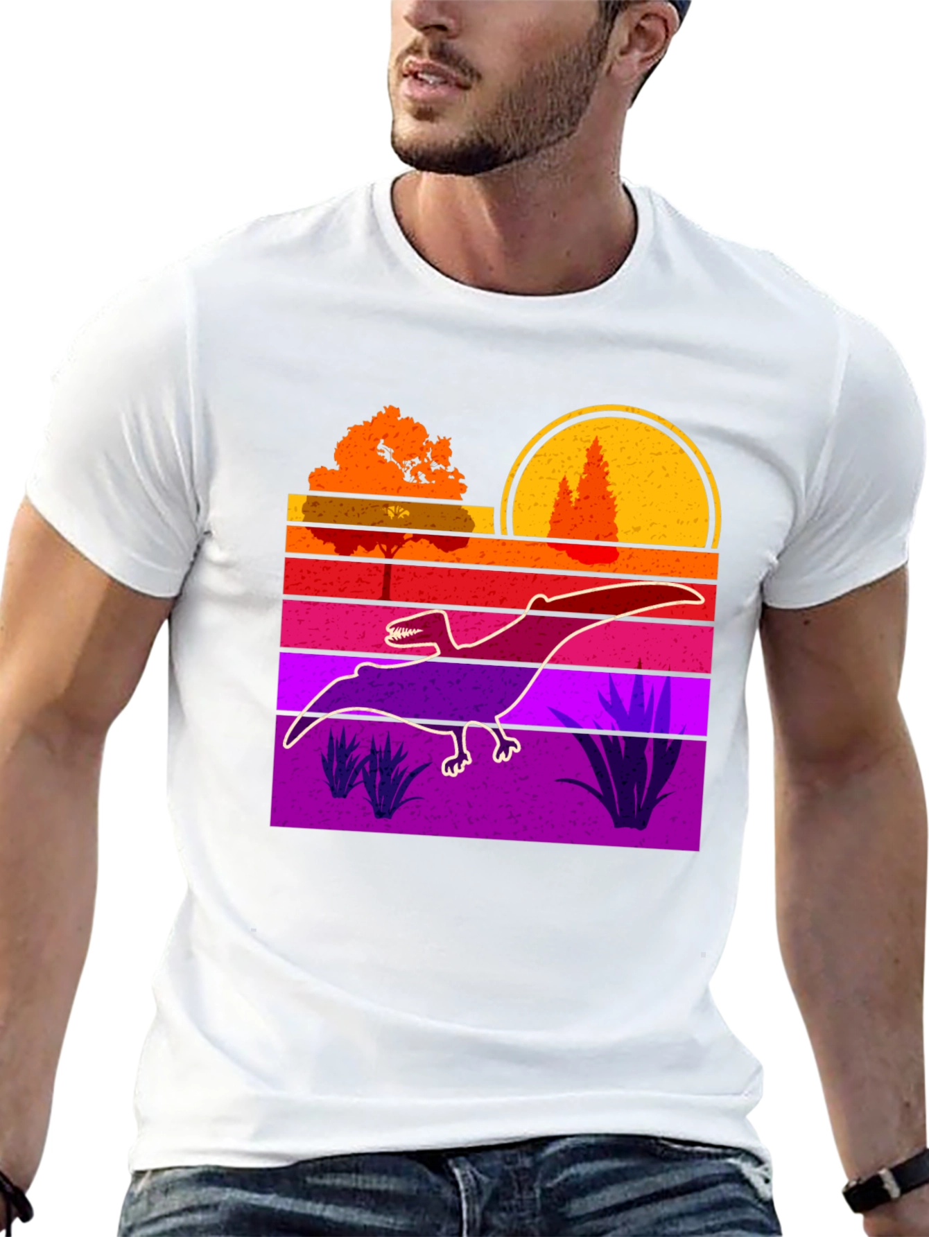 Retro Dinosaur Sunset Graphic Tee
