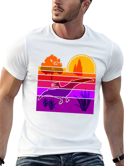 Retro Dinosaur Sunset Graphic Tee