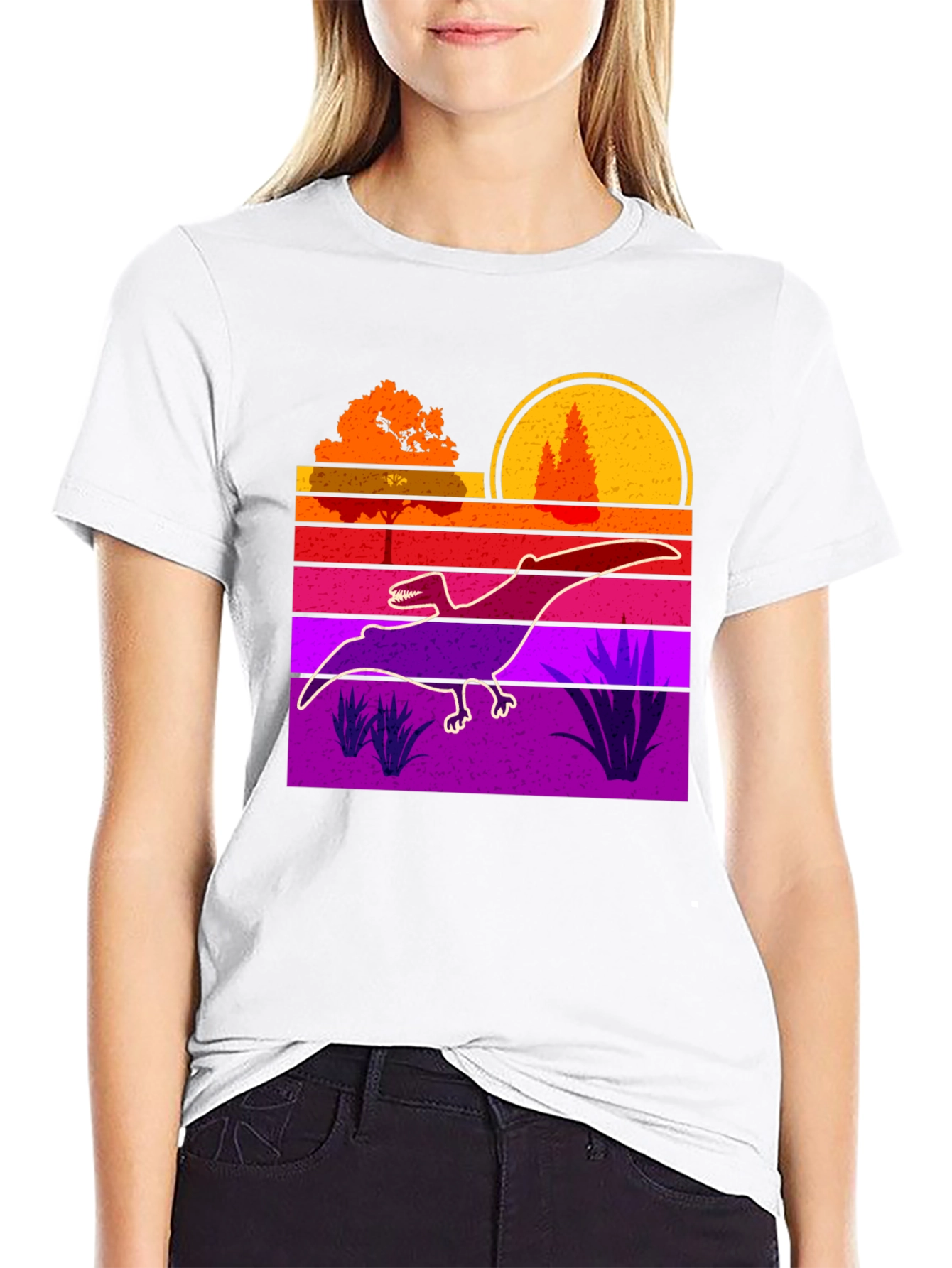 Retro Dinosaur Sunset Graphic Tee