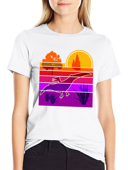 Retro Dinosaur Sunset Graphic Tee