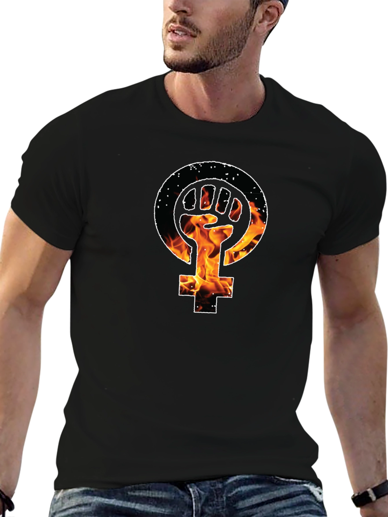 Feminist Fist Fire Black T-Shirt