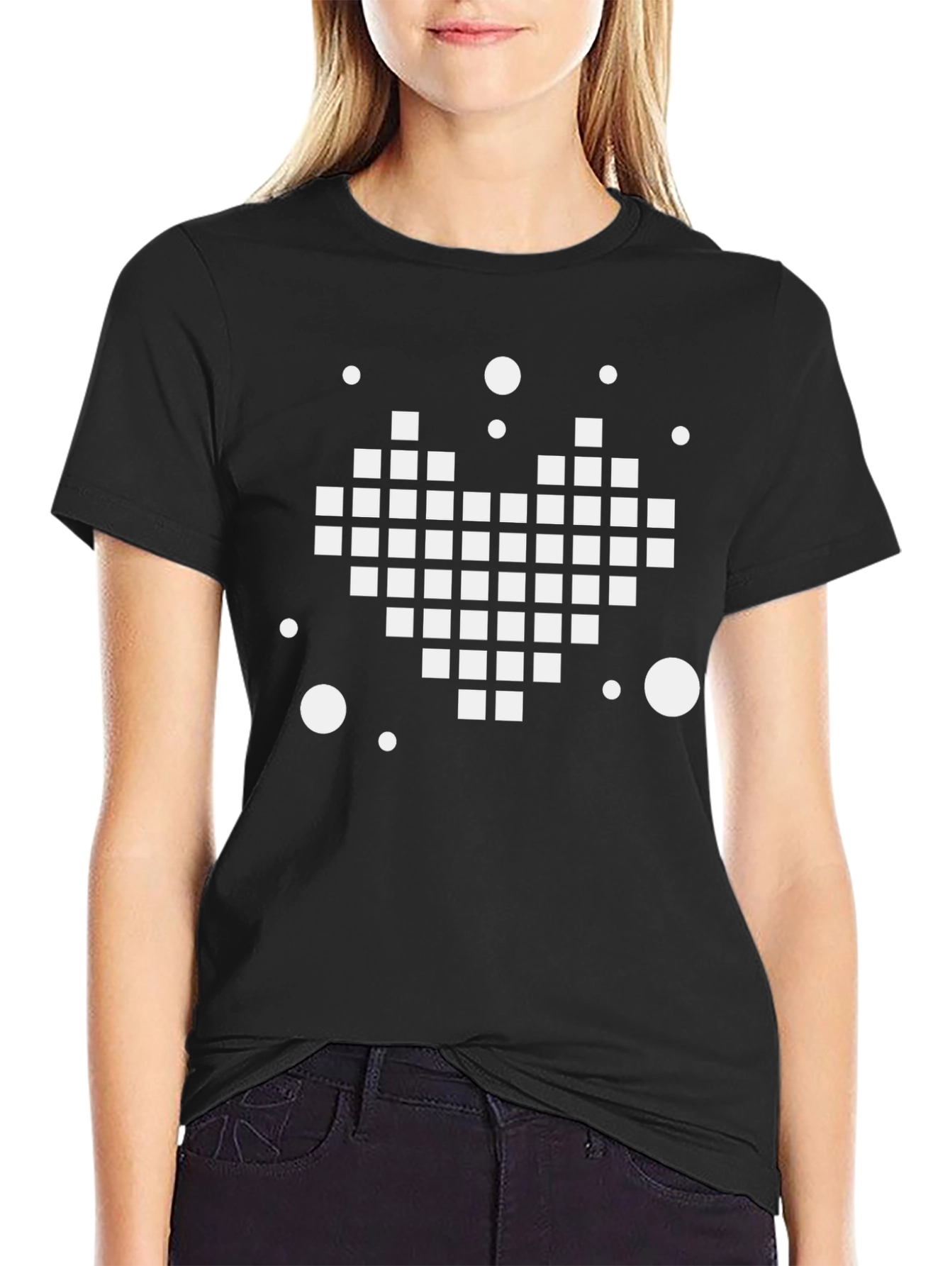 Pixel Heart Graphic Tee - Black Casual Shirt