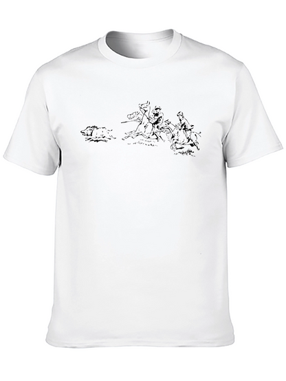 Black Graphic Tee - Boar Hunt Sketch