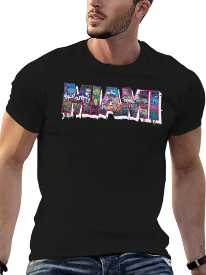 Miami Graphic Print Black T-Shirt