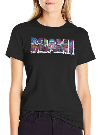 Miami Graphic Print Black T-Shirt