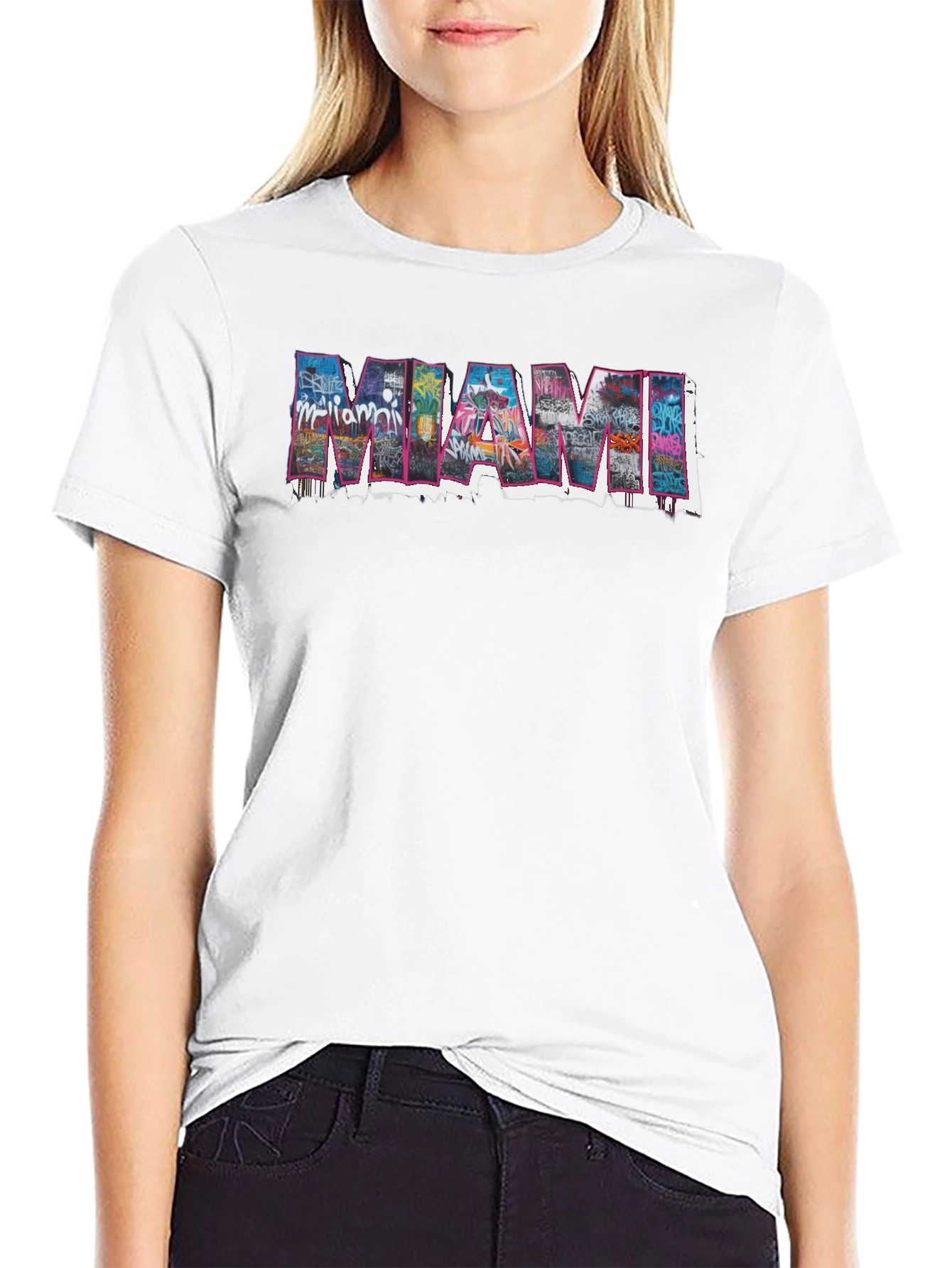 Miami Graphic Print Black T-Shirt