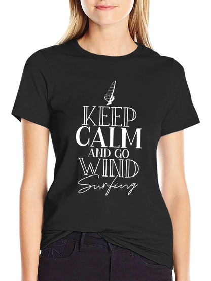 Keep Calm and Go Wind Surfing Black Graphic Tee