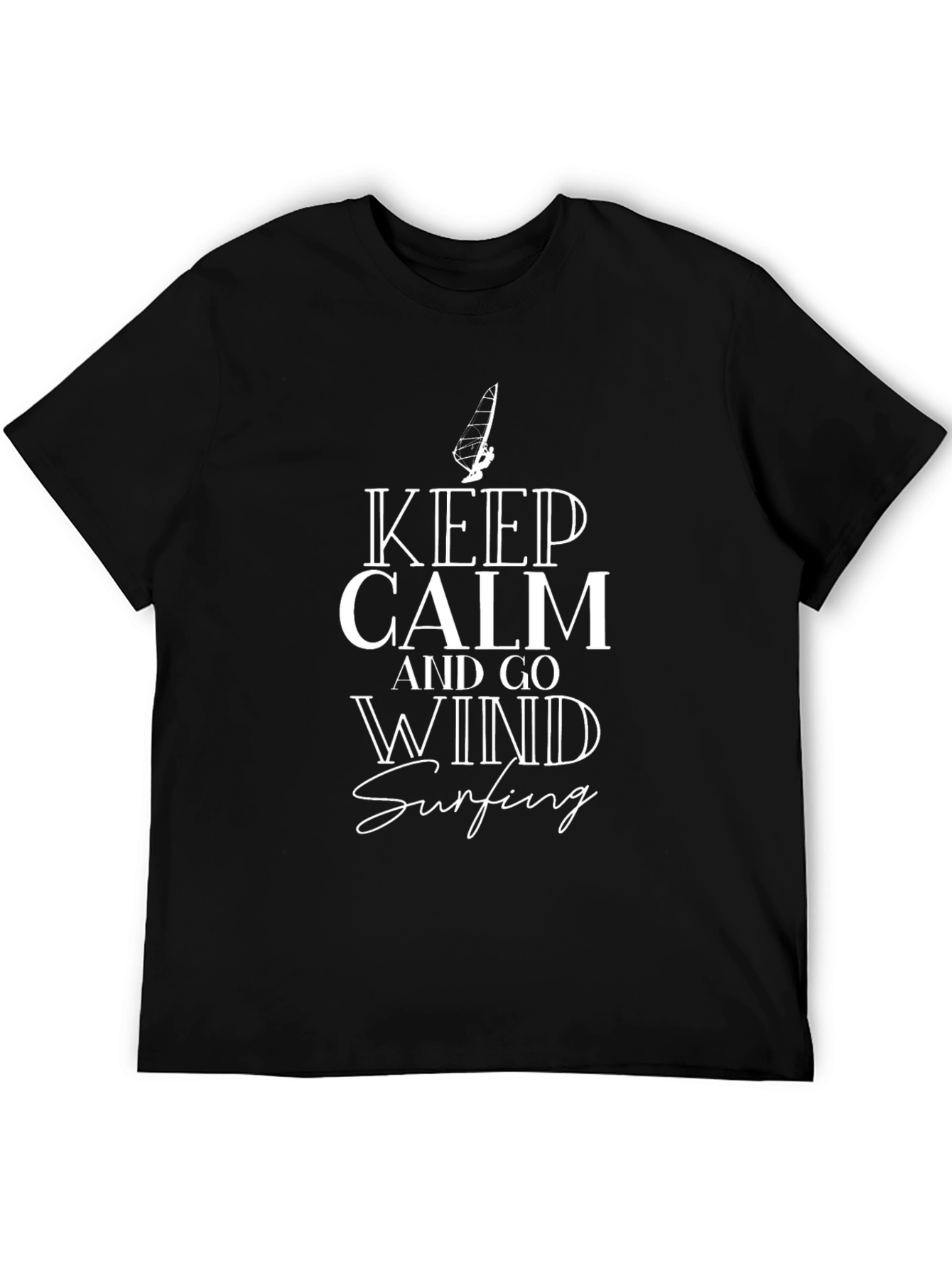 Keep Calm and Go Wind Surfing Black Graphic Tee