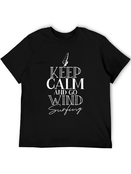 Keep Calm and Go Wind Surfing Black Graphic Tee