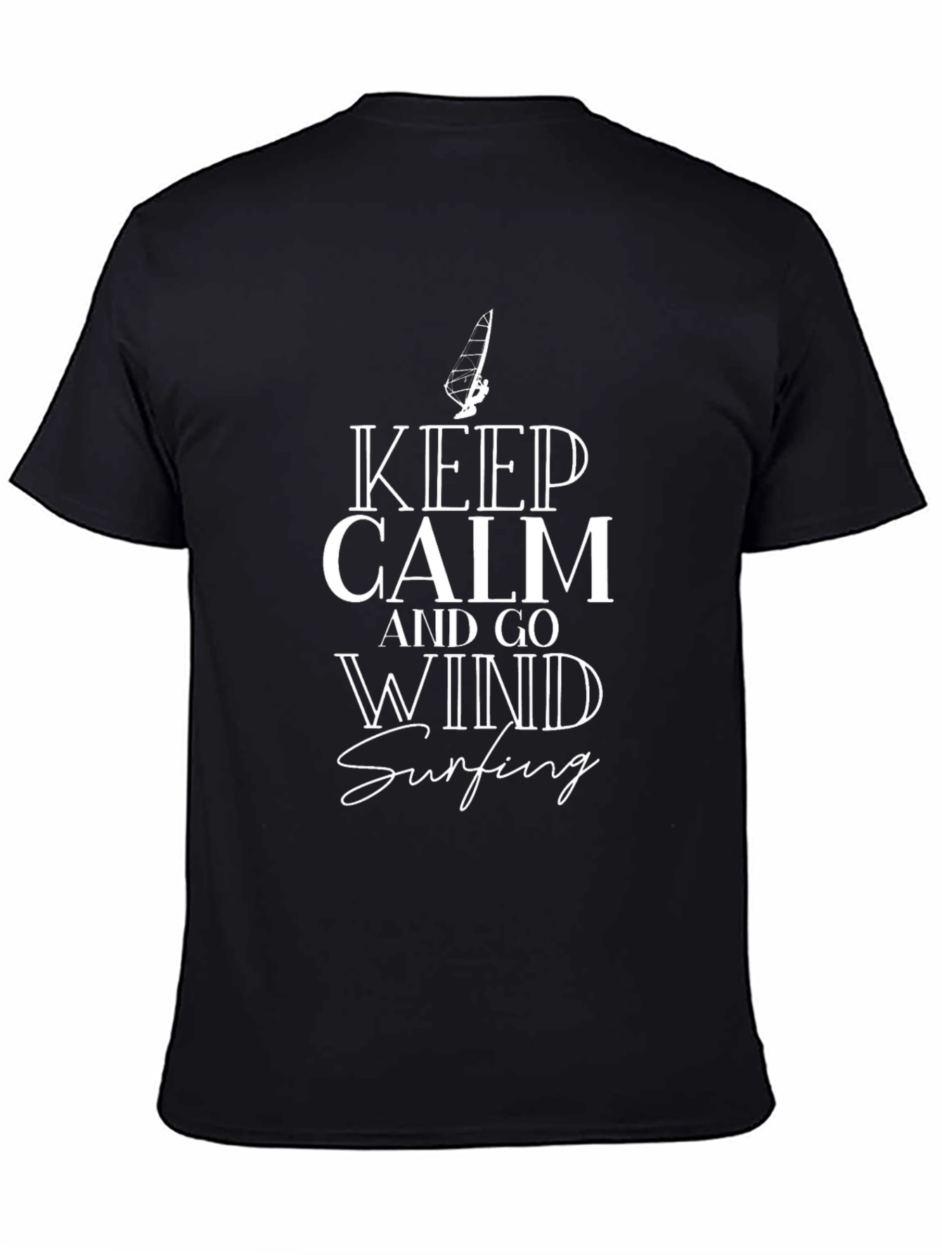 Keep Calm and Go Wind Surfing Black Graphic Tee