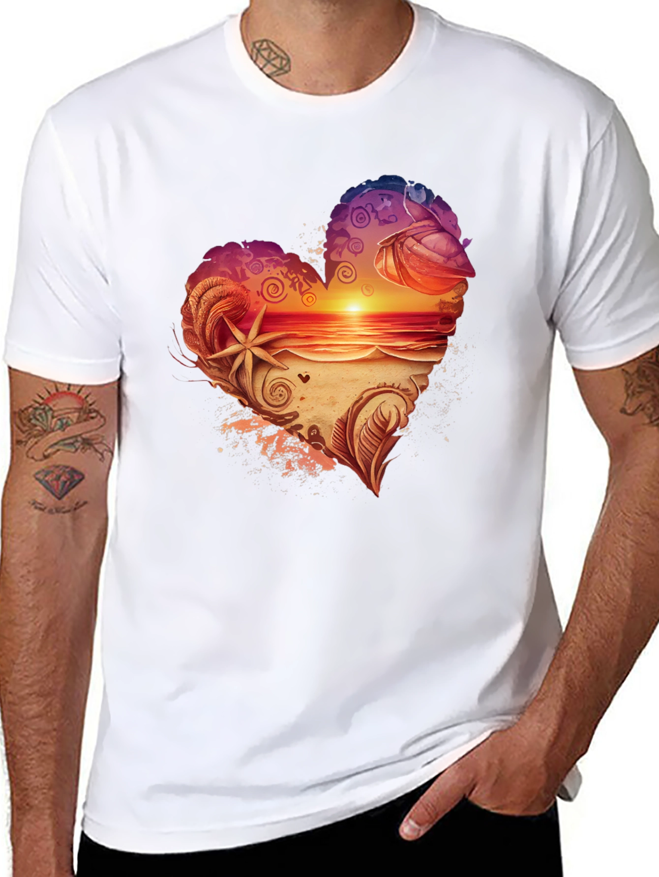 Heart Sunset Beach Graphic T-Shirt