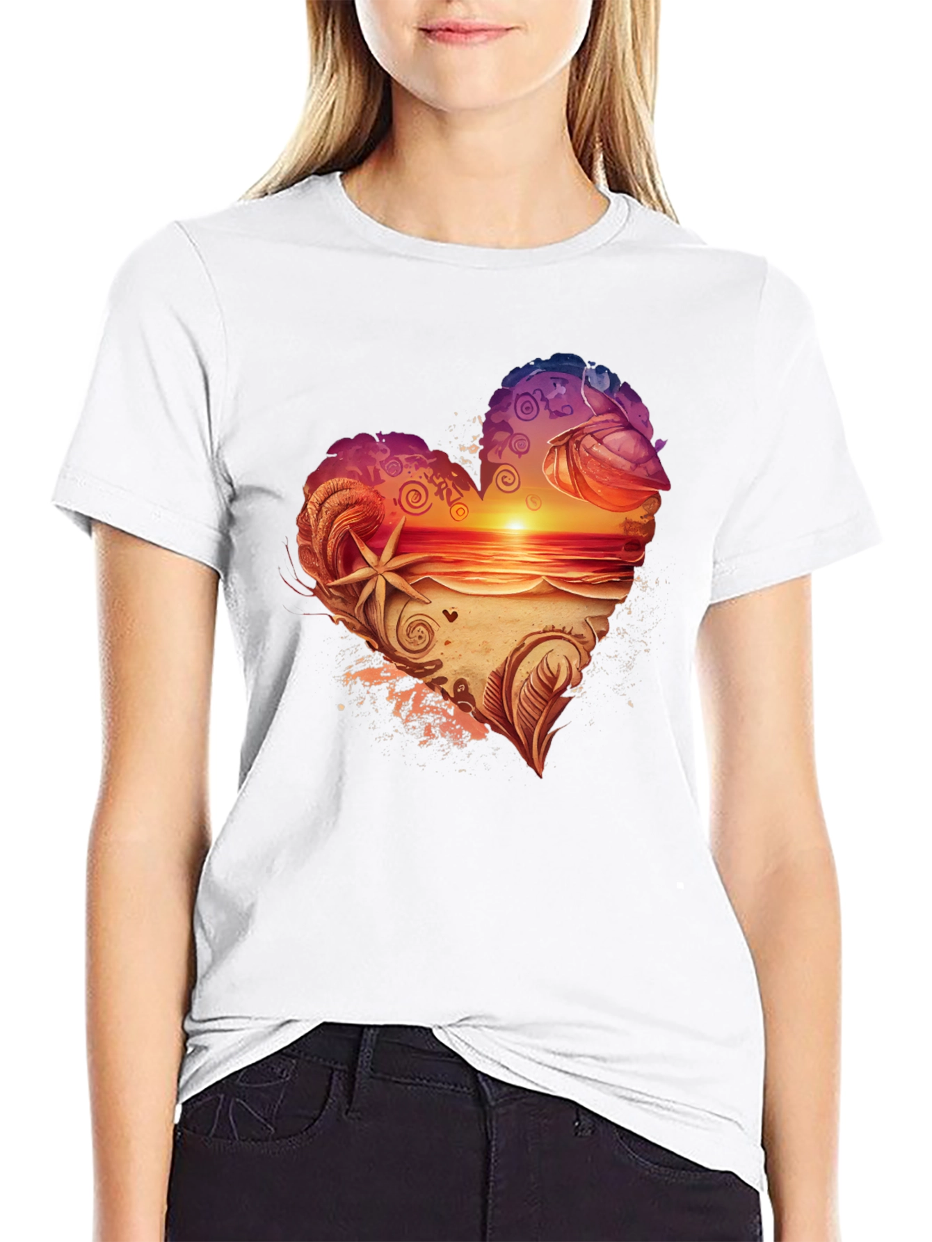 Heart Sunset Beach Graphic T-Shirt