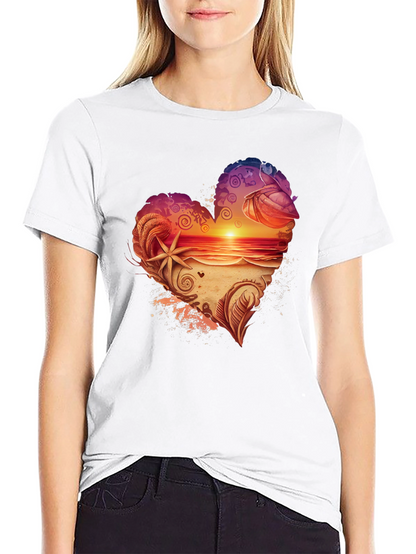Heart Sunset Beach Graphic T-Shirt