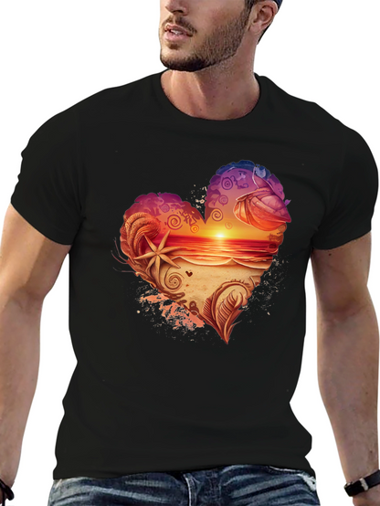 Heart Sunset Beach Graphic T-Shirt