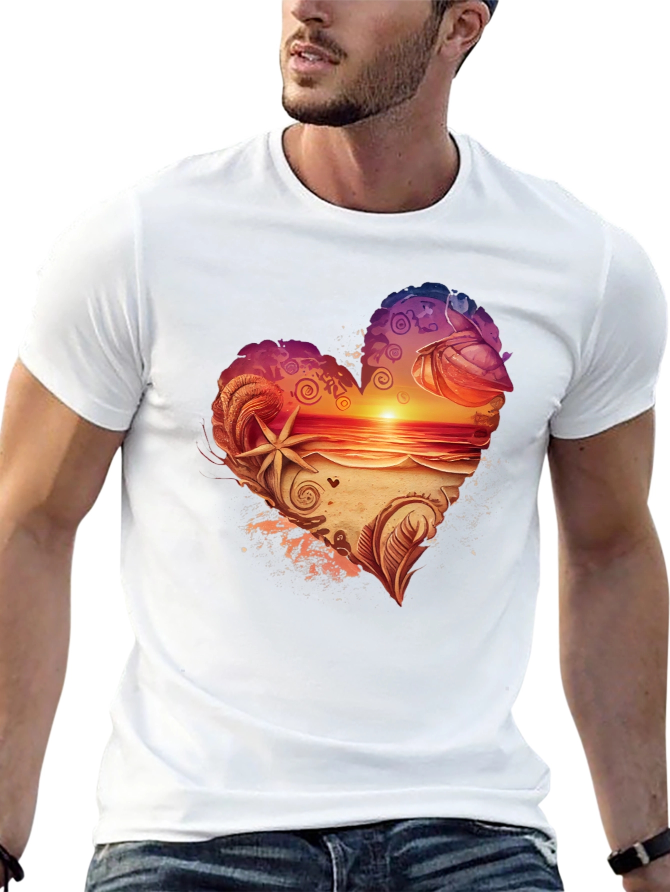 Heart Sunset Beach Graphic T-Shirt