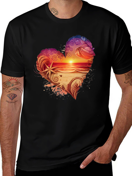 Heart Sunset Beach Graphic T-Shirt