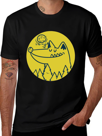 Wolf & Moon Graphic Tee - Black Cotton T-Shirt
