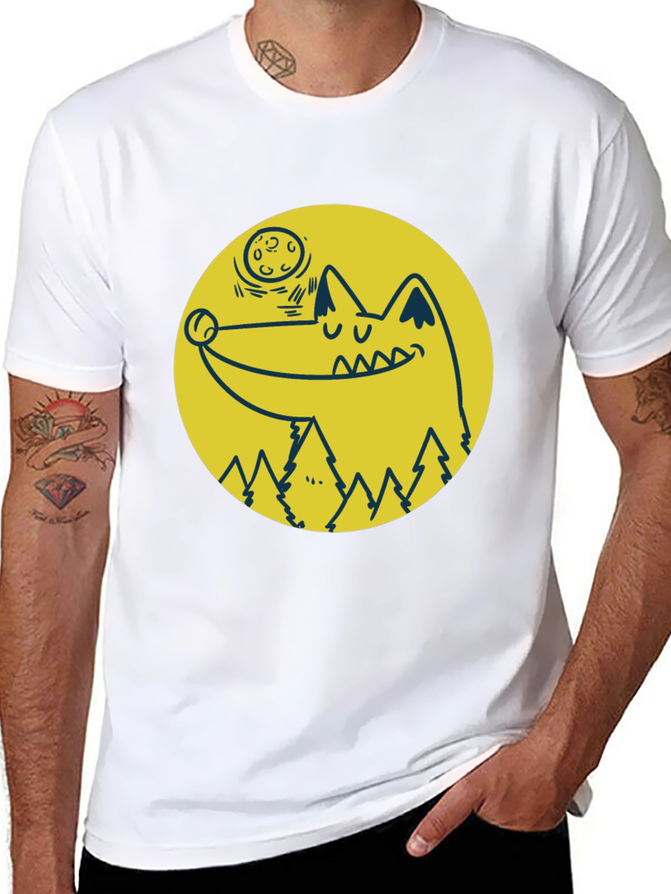 Wolf & Moon Graphic Tee - Black Cotton T-Shirt