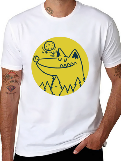 Wolf & Moon Graphic Tee - Black Cotton T-Shirt