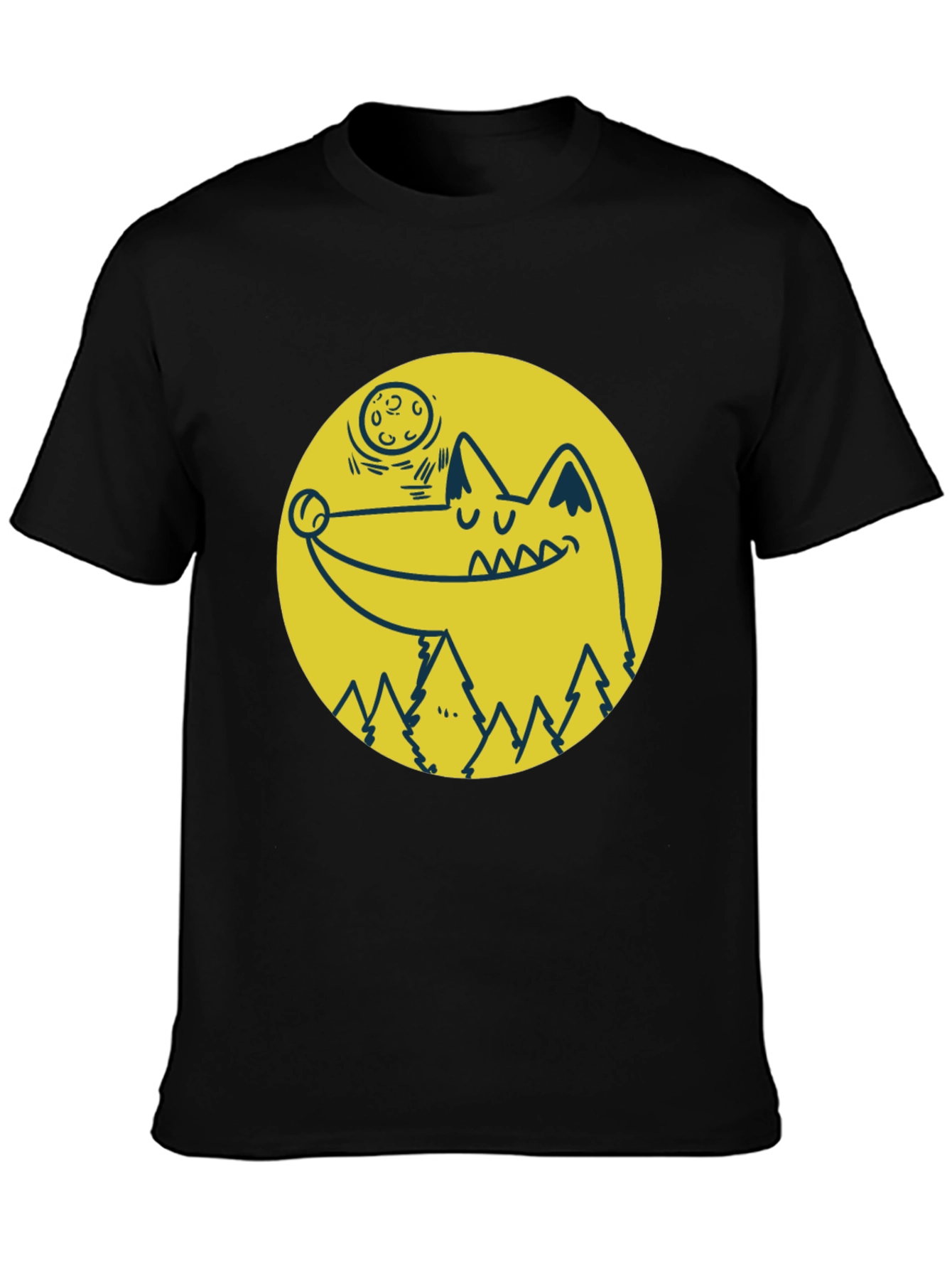 Wolf & Moon Graphic Tee - Black Cotton T-Shirt