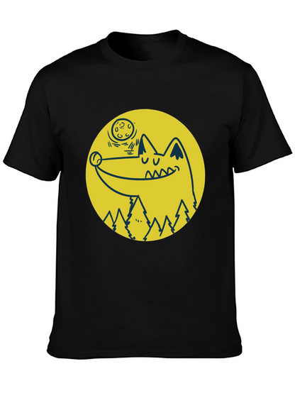 Wolf & Moon Graphic Tee - Black Cotton T-Shirt