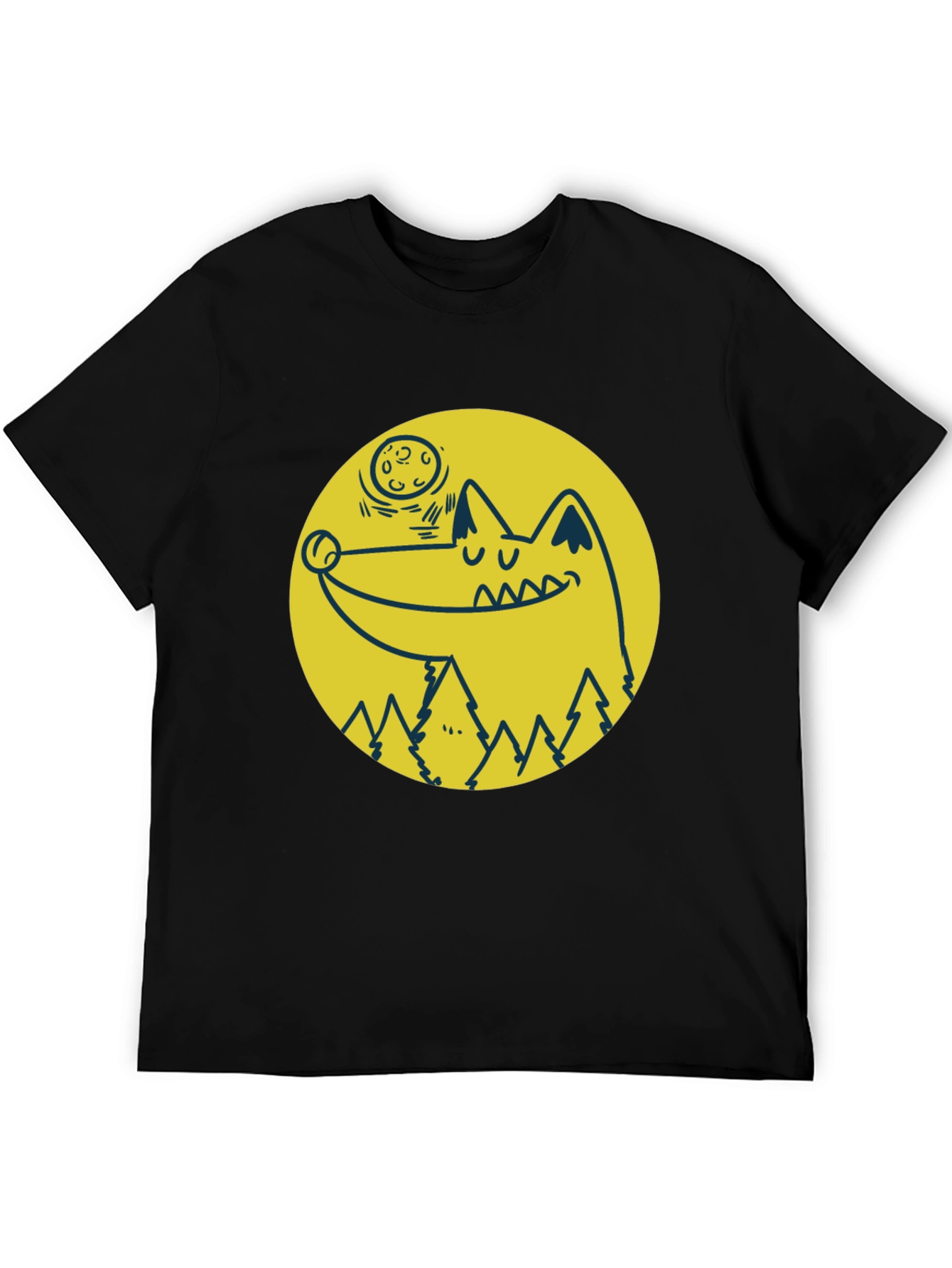 Wolf & Moon Graphic Tee - Black Cotton T-Shirt