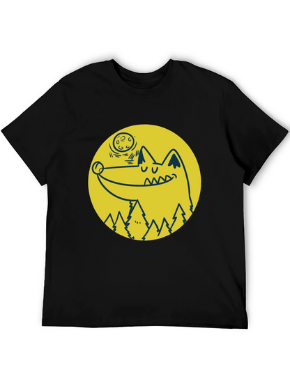 Wolf & Moon Graphic Tee - Black Cotton T-Shirt