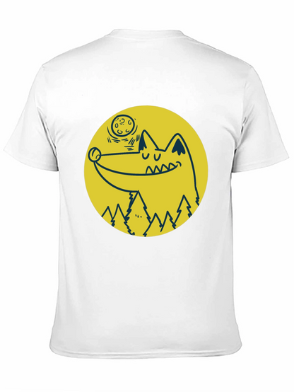 Wolf & Moon Graphic Tee - Black Cotton T-Shirt