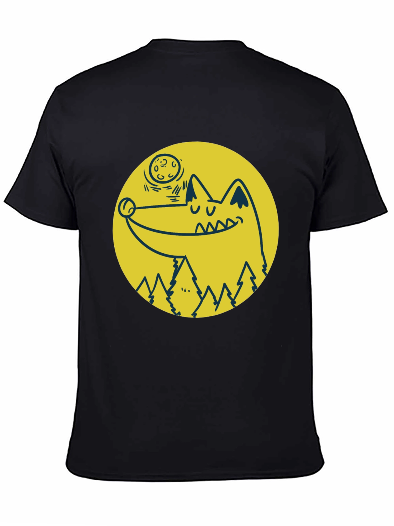 Wolf & Moon Graphic Tee - Black Cotton T-Shirt