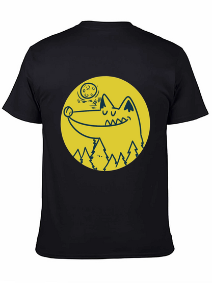 Wolf & Moon Graphic Tee - Black Cotton T-Shirt