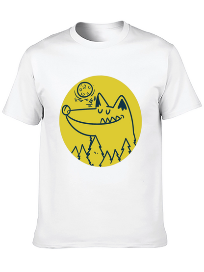 Wolf & Moon Graphic Tee - Black Cotton T-Shirt