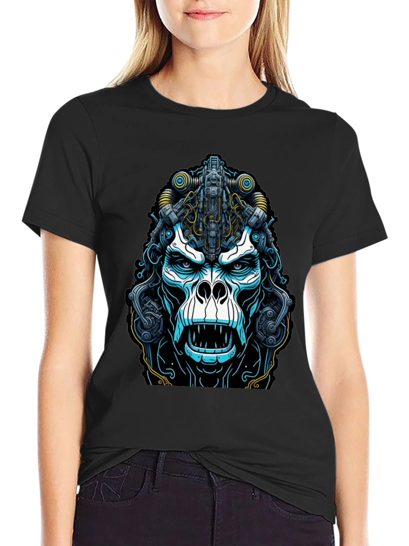 Cyber Gorilla Graphic Tee - Black Cotton T-Shirt